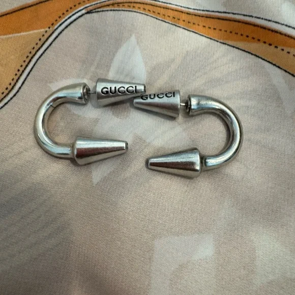 Gucci Silver Logo Horn Earrings